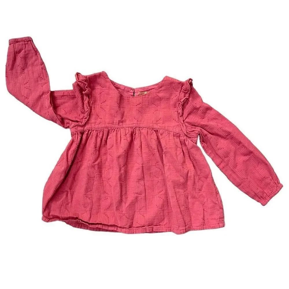 Genuine Kids From OshKosh Toddler Girl’s Pink Long Sleeve Ruffle Keyhole Top 5T